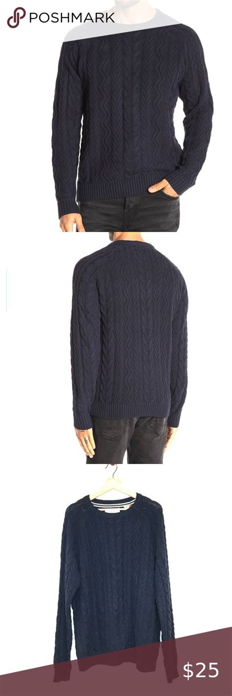 Weatherproof Navy Blue Cable Knit Pullover Sweater Blue Cable Knit