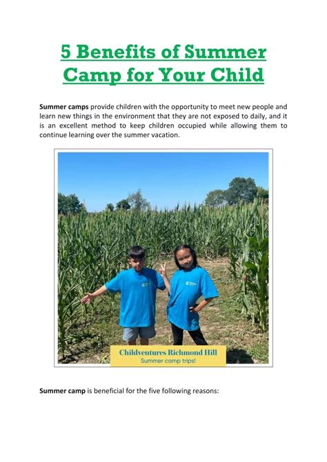Ppt 5 Benefits Of Summer Camp For Your Child Powerpoint Presentation