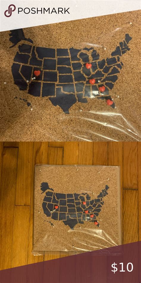 Usa Cork Board Map 12”x12”use Heart Pins And Regular Pins To Map Your