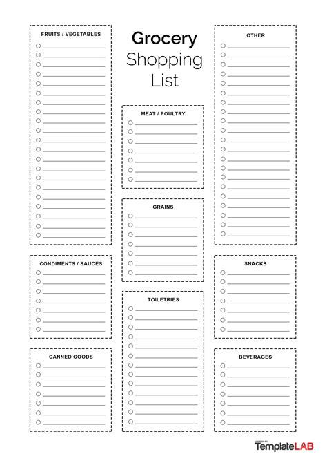 Free Grocery List Template Printable Printable Templates
