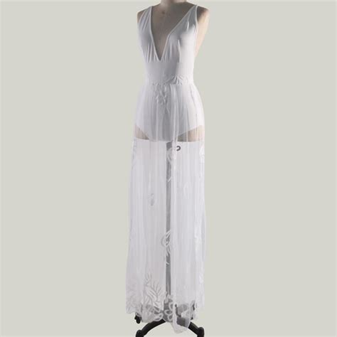 Buy Women Sexy Lace White Dress Camis Back Hollow V Neck Long Party Elegant Dress At Affordable