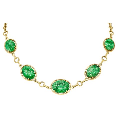 1940 s tiffany and co retro carved jade 14 karat yellow gold linked chain necklac at 1stdibs