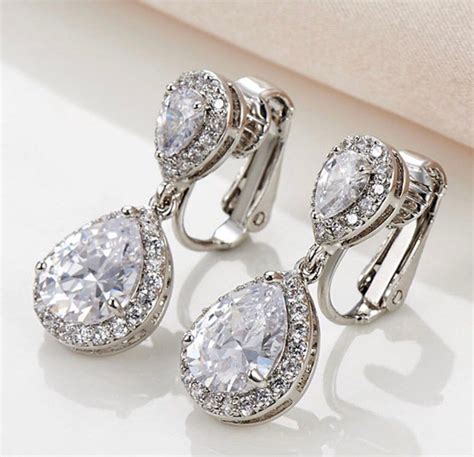 Clip On Bridal Wedding Small Teardrop Clipon Earrings Non Etsy Canada Diamond Shape Earrings