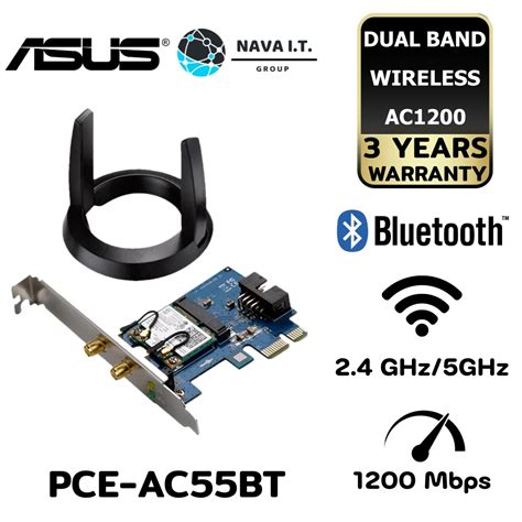 Asus Pce Ac55bt การ์ดไวไฟ Dual Band Wireless Ac1200 Bluetooth 40 Pci
