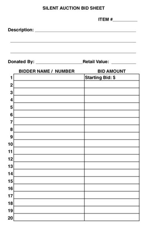 custom quote  silent auction bid sheet