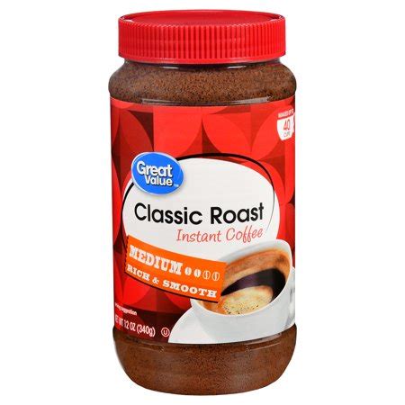 Makes up to 60 cups. Great Value Classic Roast Instant Coffee, Medium Roast, 12 ...