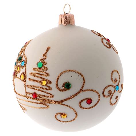 Opaque White Christmas Ball With Golden Decoration 100 Mm Online