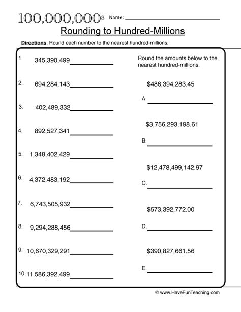 Writing Numbers Through Hundred Millions Worksheet