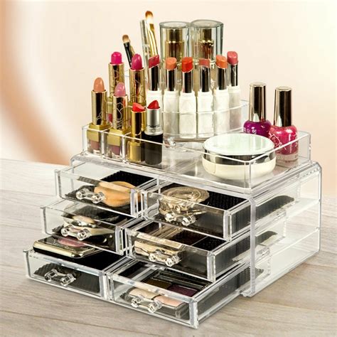 zimtown clear cosmetic makeup organizer display acrylic drawers case box jewelry storage zimtown