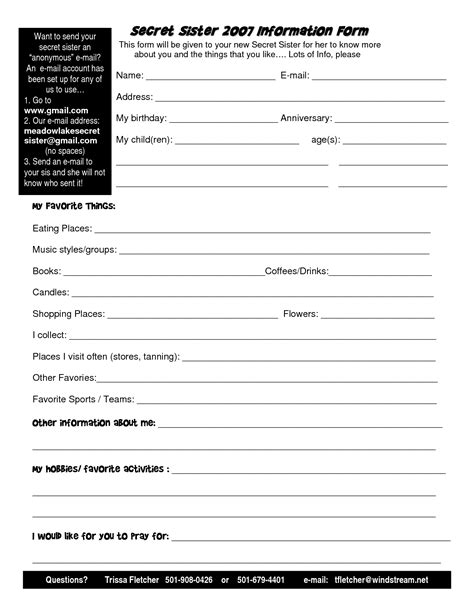 Free Printable Secret Pal Questionnaire