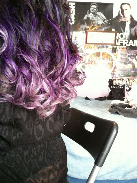 Black Purple To Lavender Ombré Bright Hair Color Curly Using Pravana