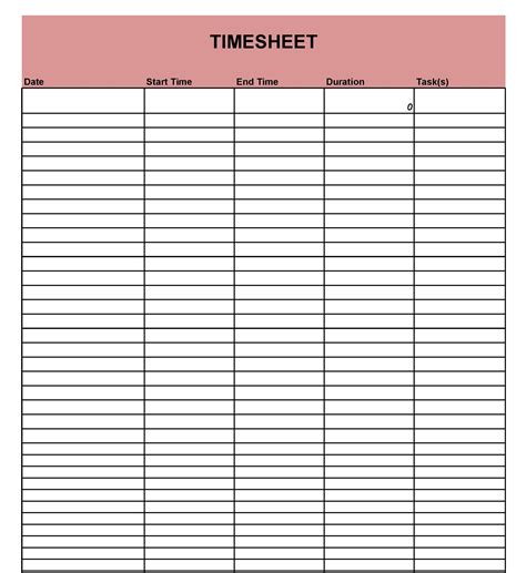 Blank Time Sheet Template