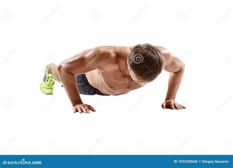 Push Up Fitness Man Doing Push Up Bodyweight Exercise On Gym Floor