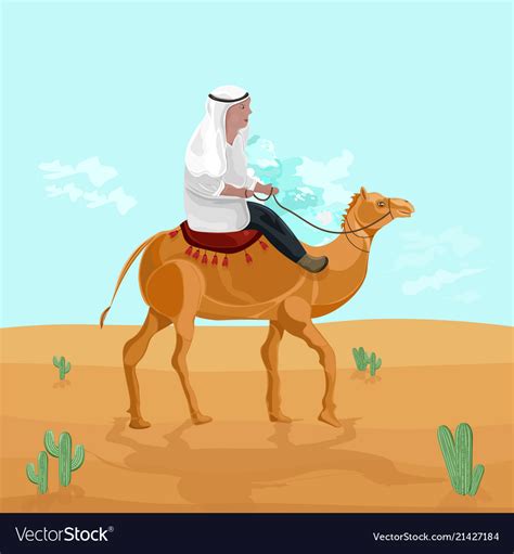 Man Riding On A Camel In Egypt Desert Royalty Free Vector