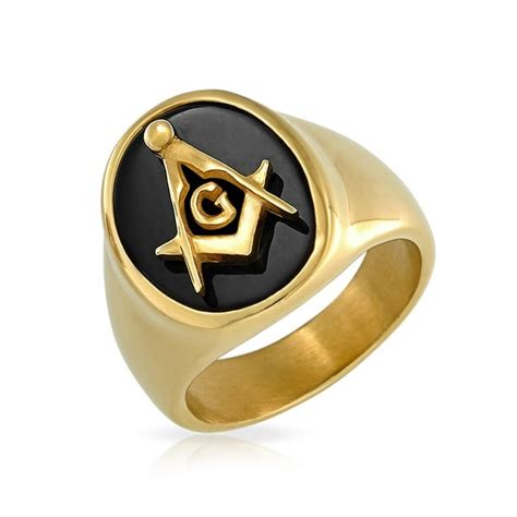Bling Jewelry Secret Society Compass Black Oval Mens Signet Freemason