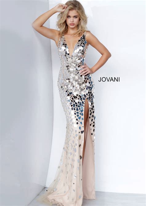 Jovani Emerald High Slit V Neck Party Dress