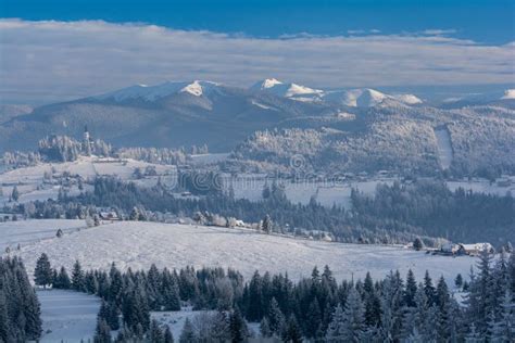 Winter Landscape In Carpathian Mountains Transylvania Romania Stock