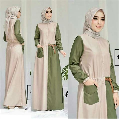 Baju Gamis Long Dress Hijab Warna Kombinasi Modern Ryn Fashion