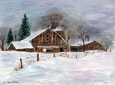 Winter Barns Painting By Carol Komassa Pixels
