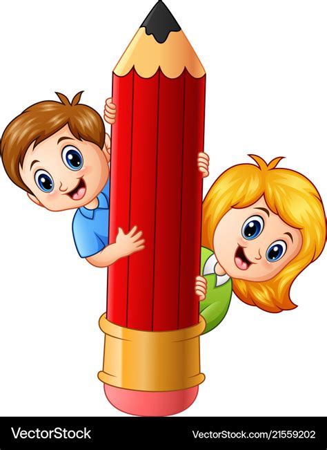Cartoon Kids Holding Pencil Royalty Free Vector Image