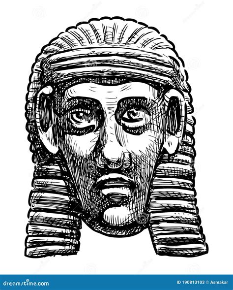 Hand Drawing Of Ancient Architectural Detail In Form Of Egyptian Face