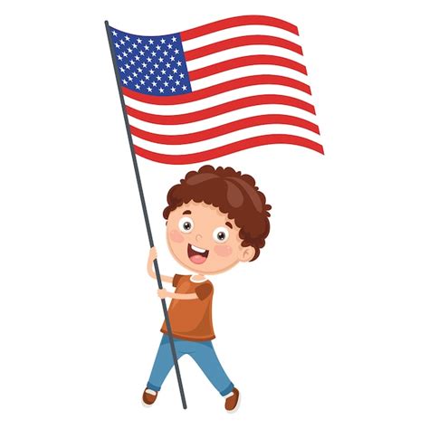 Ilustración Del Niño Que Sostiene La Bandera De Estados Unidos Vector