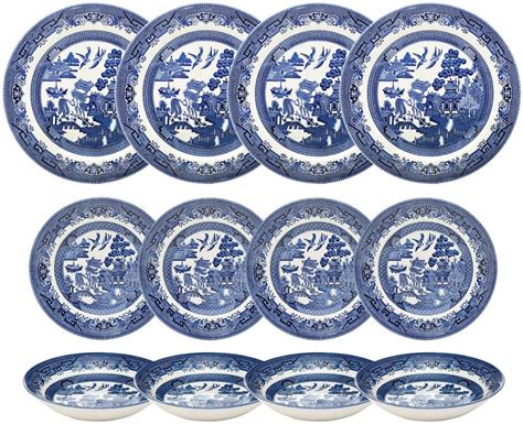 Buy Churchill Blue Willow Dinner Plates Salad Plates And Coupe S 12 Piece Dinnerware Set Made
