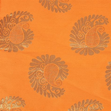 Buy Orange And Golden Paisley Design Two Tone Pure Banarasi Silk Fabric