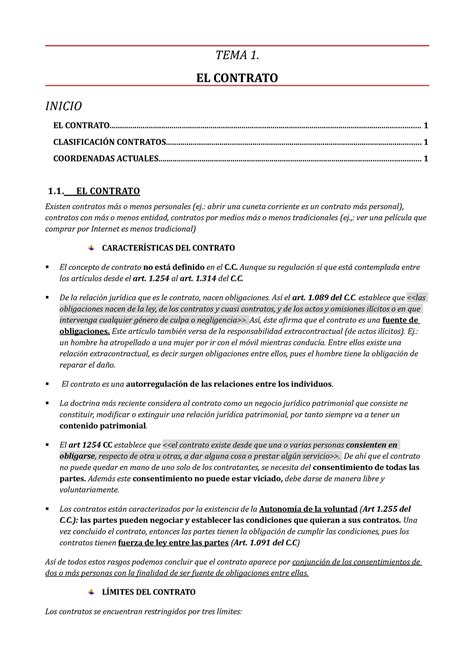 Tema 1 Ddc Apuntes Derecho De Los Contratos Tema 1 El Contrato