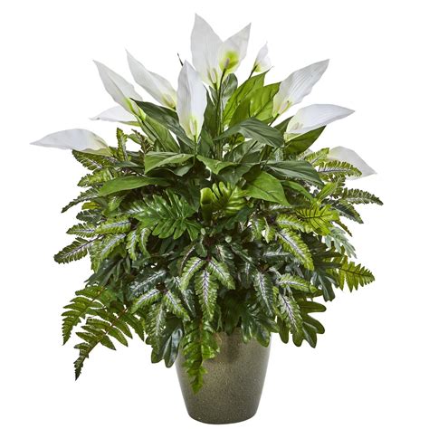 31 Mixed Spathiphyllum Artificial Plant In Green Planter Nearly Natural