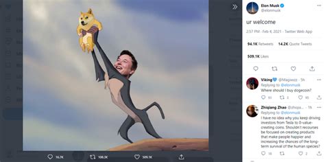 This as well caused the coin (dogecoin) to pump 58% from its initial level. Elon Musk tiếp tục đẩy giá Dogecoin chỉ với một bức ảnh ...