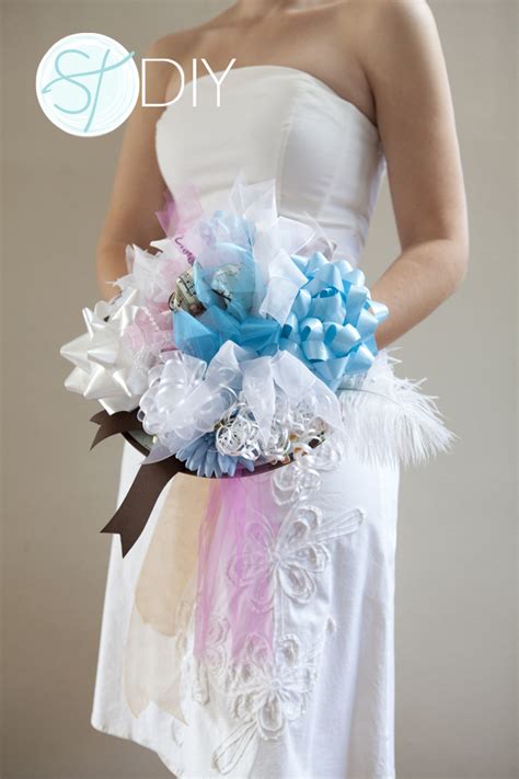 Just follow along with their recommendations! How to make a bridal shower bow-bouquet! Easy steps!