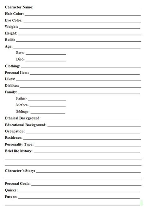 Printable Character Sheet For Writers Updated February 18 2022 By