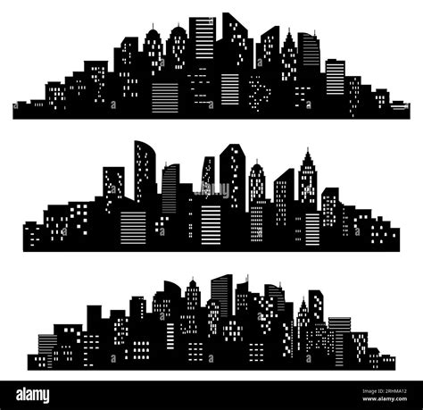 Cityscape Silhouette City Buildings Night Town And Horizontal Urban