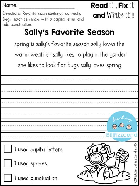 Fix It Up Sentences March 1st Grade Writing Worksheets