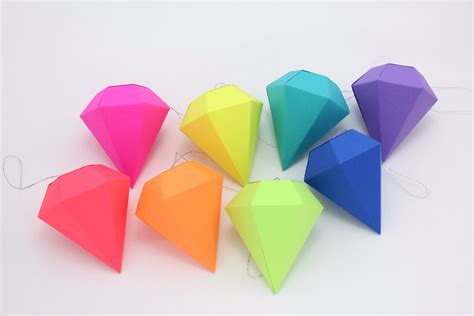 Geometric Paper Gem Ornaments Paper Diamonds Neon Bright