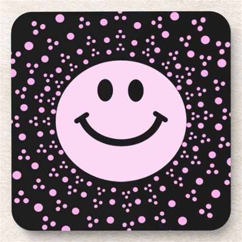 Pale Pink Smiley Face Polka Dots Square Coaster Zazzle