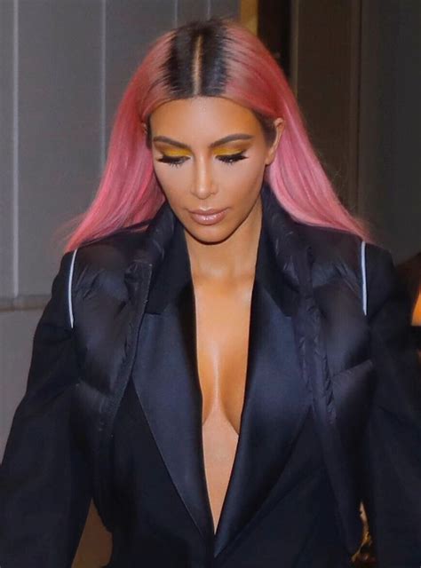 kim kardashian west takes a daring makeup trend from the runway to the street hair color pink
