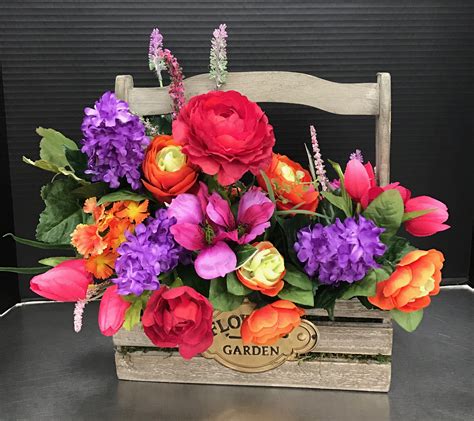 Bright Colorful Spring Crate By Andrea Colorful Flowers Arrangements