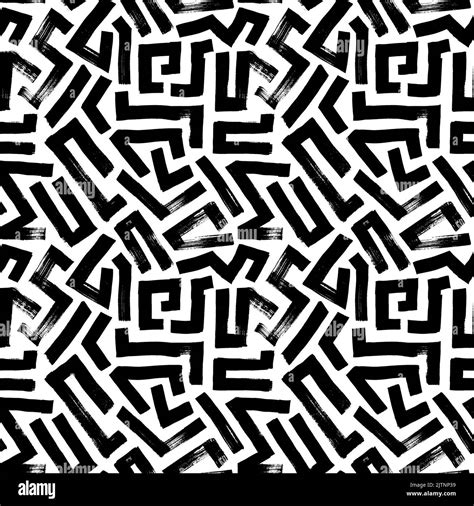 Hand Drawn Black Abstract Maze Seamless Pattern Stock Vector Image