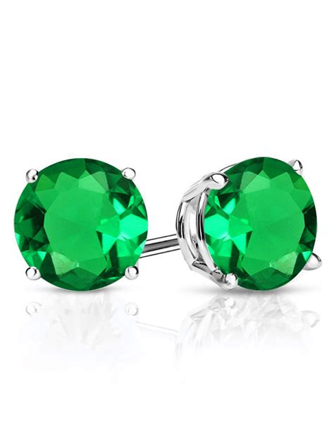 Gem Stone King 925 Sterling Silver Green Simulated Emerald Stud