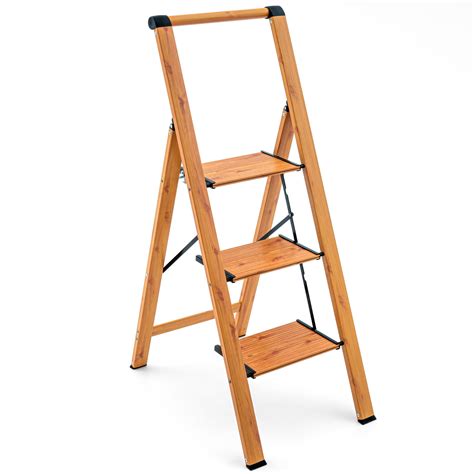 Tatkraft Up 3 Step Ladder Foldable Kitchen Step With Safety Handrail