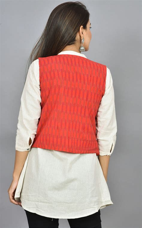 Buy Red Gray Ikat Cotton Koti Jacket For Best Price Reviews Free Shipping