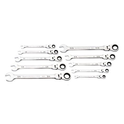 Gearwrench Sae 90 Tooth Flex Head Combination Ratcheting Wrench Tool Set 10 Piece 86758 The