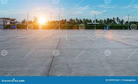 Empty Parking Lot And Blue Sky Background Parking Outdoor In Public