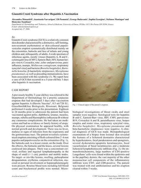 Pdf Gianotti Crosti Syndrome After Hepatitis Vaccination