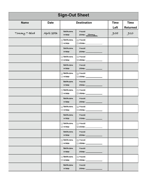 Sign In And Sign Out Sheet Template