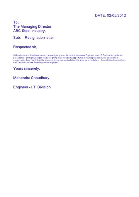 Accounting, career, economics, finance, it, language, engineering, marketing, etc. Resignation Letter Format for Engineer | Templates at ...