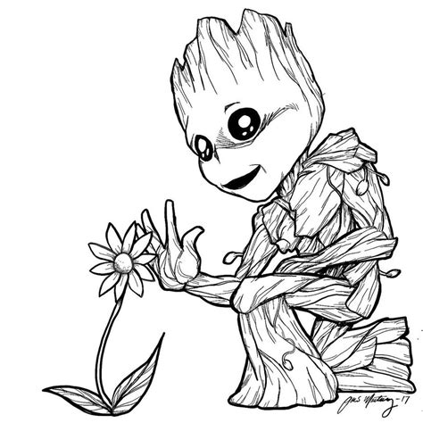 Groot Black And White Baby Sketch Coloring Page