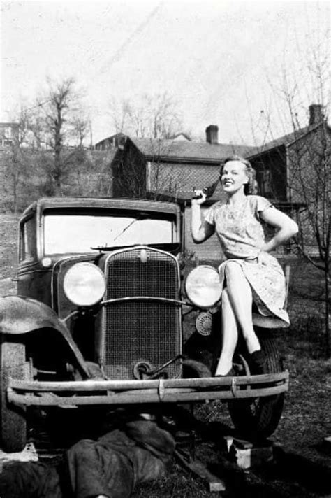 My Great Aunt Posing While My Grandpa Fixes His Car 1940s Old